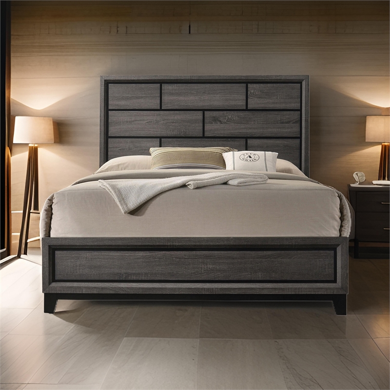 Pemberly Row Full Size Panel Bed in Gray and Black Wood Finish