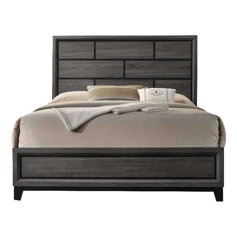 Pemberly Row Full Size Panel Bed in Gray and Black Wood Finish