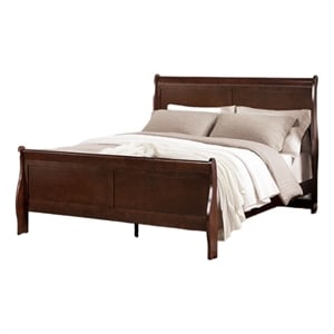 Pemberly Row Full Size Sleigh Panel Bed in Dark Cherry Brown Solid Wood