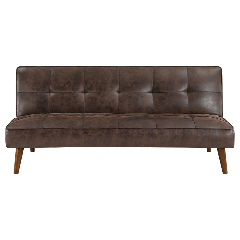 Pemberly Row Convertible Futon Sofa Bed Sleeper in Dark Brown Faux Leather