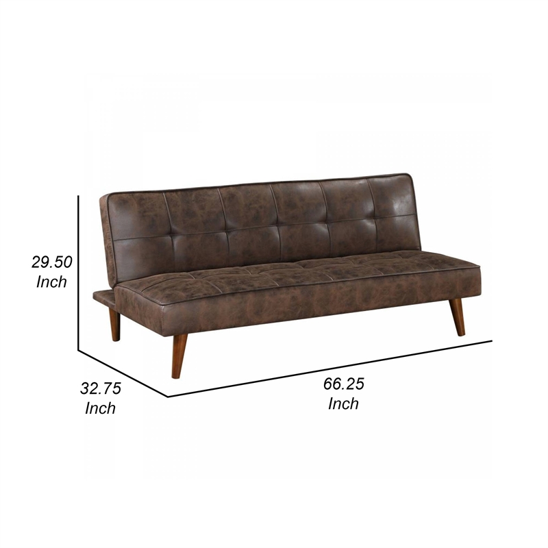 Pemberly Row Convertible Futon Sofa Bed Sleeper in Dark Brown Faux Leather