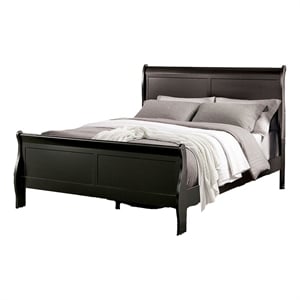 Pemberly Row Full Size Sleigh Panel Headboard Bed in Black Solid Wood