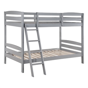 Pemberly Row Twin Bunk Bed with Angled Ladder and Slat Design in Gray