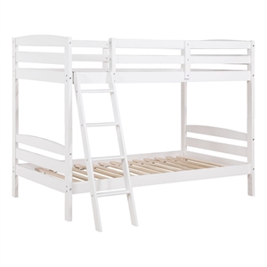 Pemberly Row Twin Bunk Bed with Angled Ladder and Slat Design in White