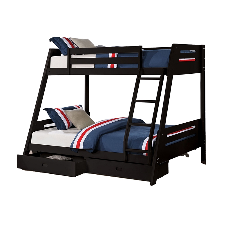 Pemberly Row Twin over Full Bunk Bed with Ladder and 2 Drawers in Black