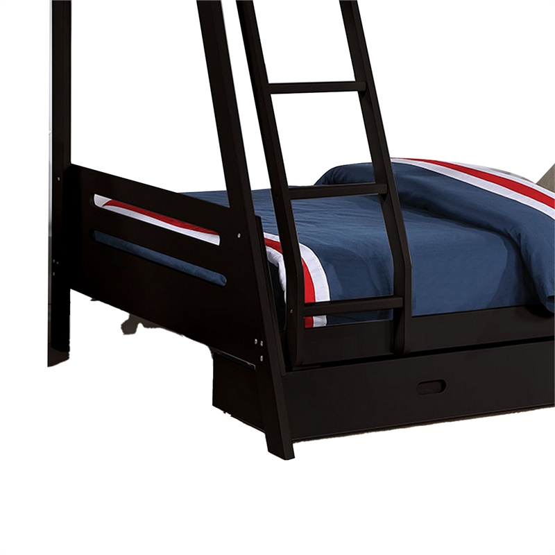 Pemberly Row Twin over Full Bunk Bed with Ladder and 2 Drawers in Black