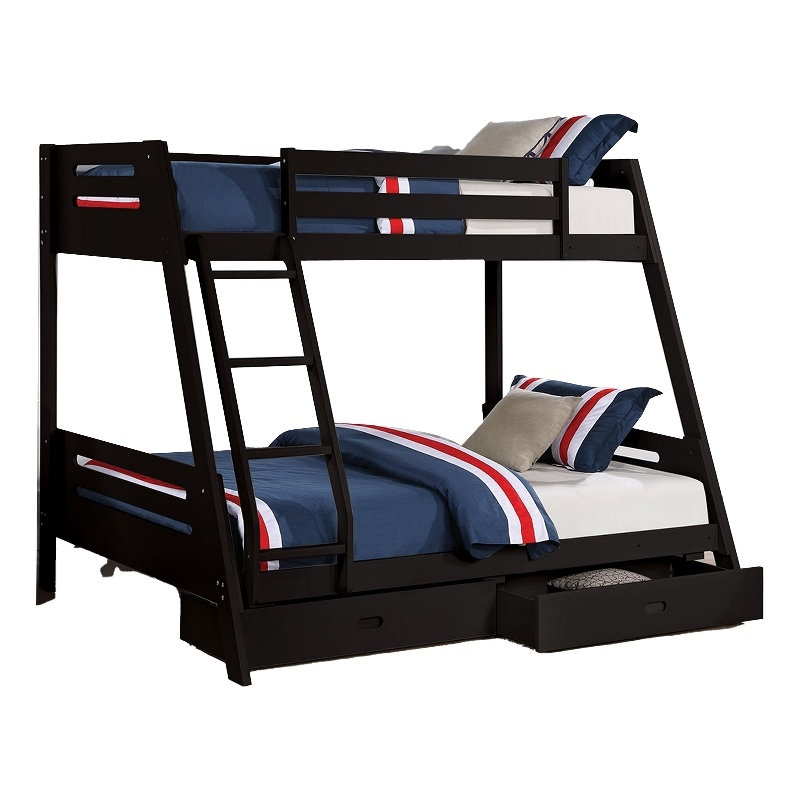 Pemberly Row Twin over Full Bunk Bed with Ladder and 2 Drawers in Black