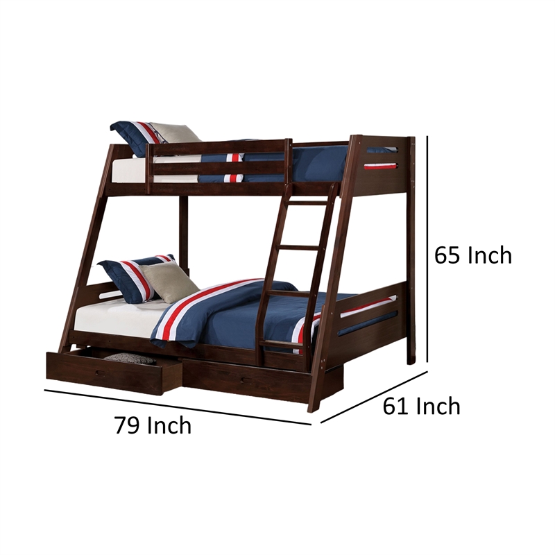 Pemberly Row Twin over Full Bunk Bed with 2 Drawers in Espresso Brown