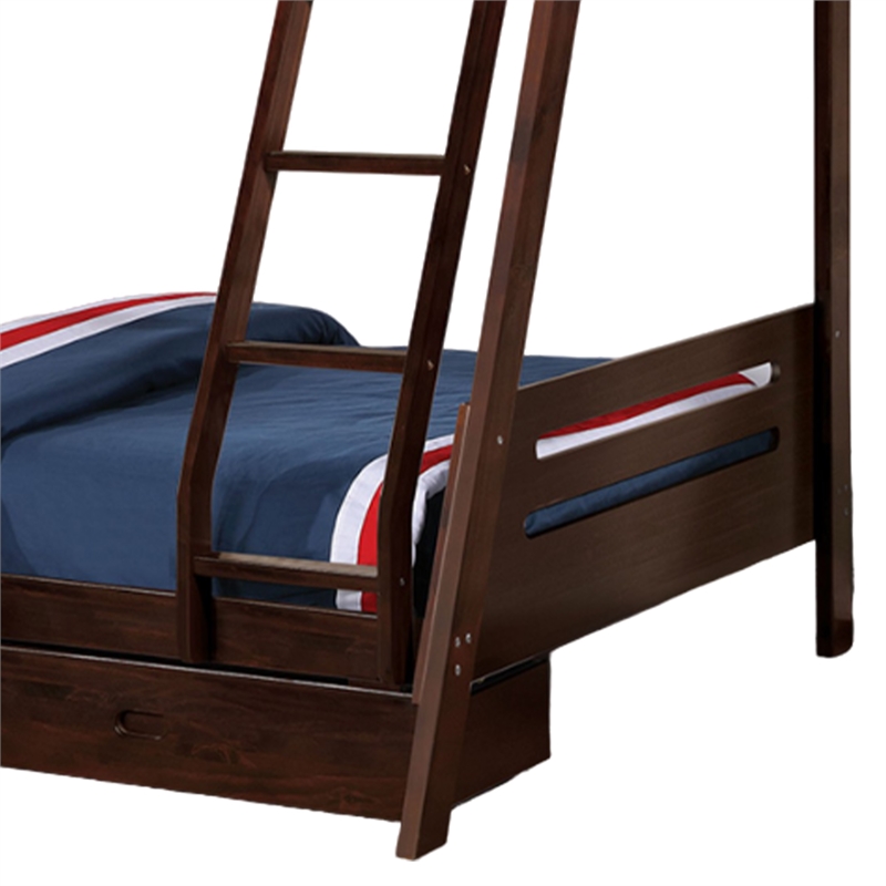 Pemberly Row Twin over Full Bunk Bed with 2 Drawers in Espresso Brown