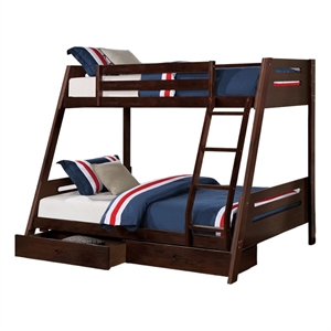 Pemberly Row Twin over Full Bunk Bed with 2 Drawers in Espresso Brown