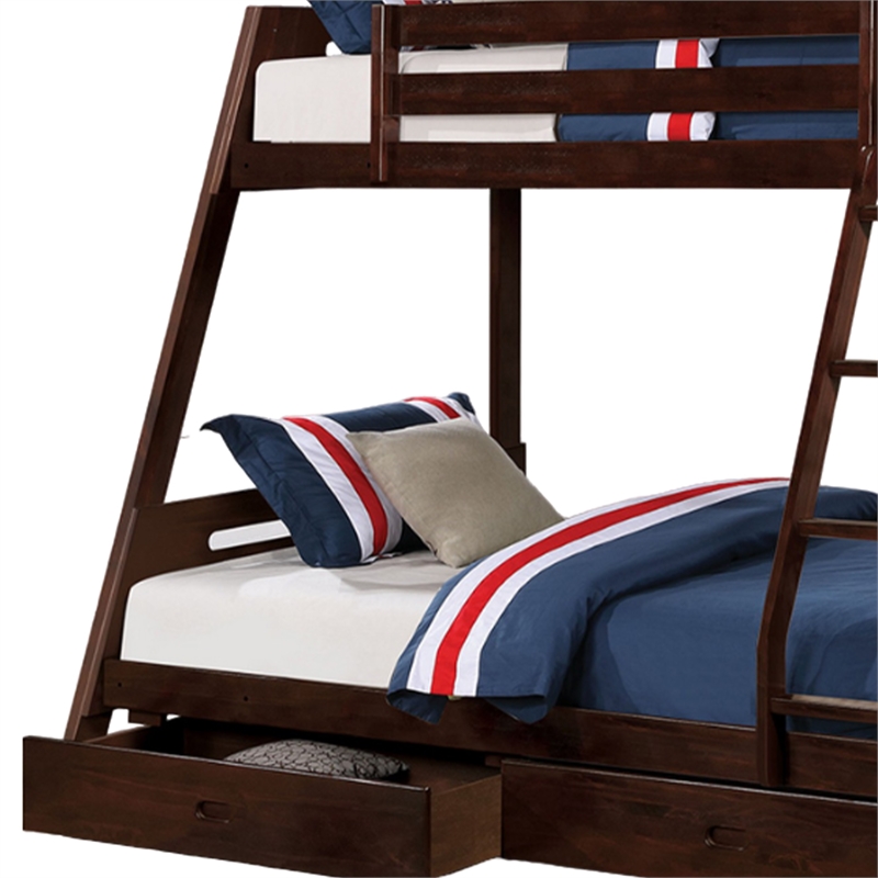 Pemberly Row Twin over Full Bunk Bed with 2 Drawers in Espresso Brown