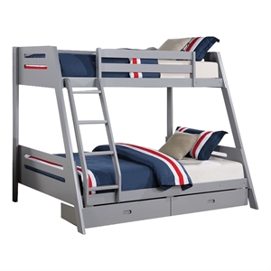 Pemberly Row Twin over Full Bunk Bed with Ladder and 2 Drawers in Gray