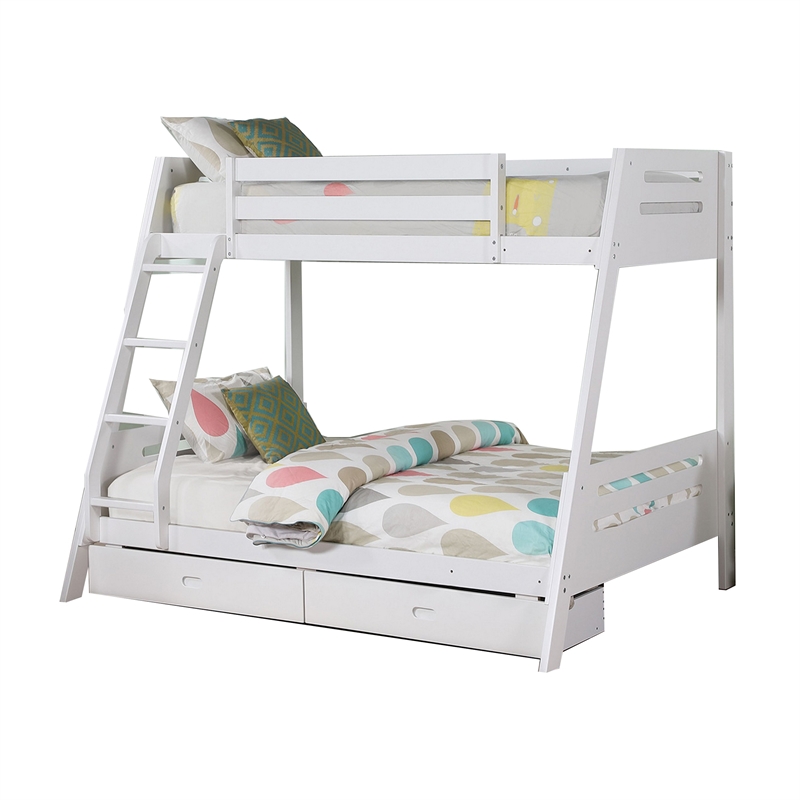 Pemberly Row Twin over Full Bunk Bed with Ladder and 2 Drawers in White