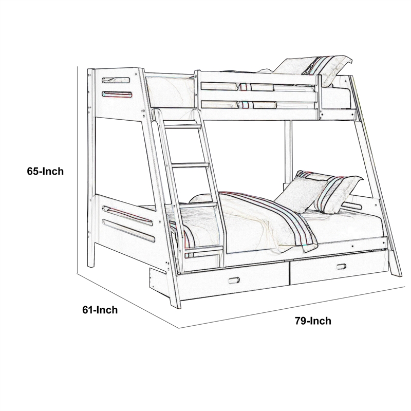 Pemberly Row Twin over Full Bunk Bed with Ladder and 2 Drawers in White