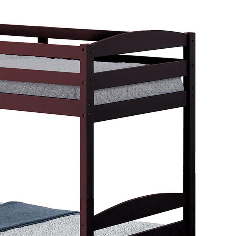 Pemberly Row Twin Bunk Bed with Arch Slat Design in Espresso Brown