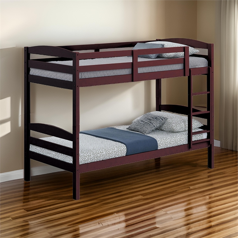 Pemberly Row Twin Bunk Bed with Arch Slat Design in Espresso Brown
