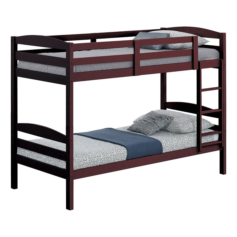 Pemberly Row Twin Bunk Bed with Arch Slat Design in Espresso Brown