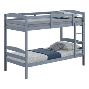 Pemberly Row Twin Bunk Bed with Ladder and Arch Slat Design in Gray