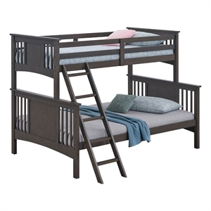 Pemberly Row Twin over Full Bunk Bed with Angled Ladder in Stain Gray