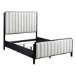 Pemberly Row Queen Channel Tufted Bed in Ivory with Black Wood Finish