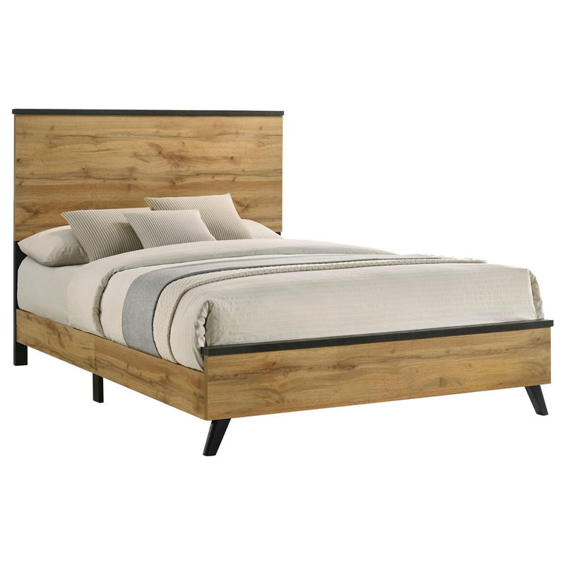 Pemberly Row King Size Tall Panel Headboard Bed in Natural Brown Pine