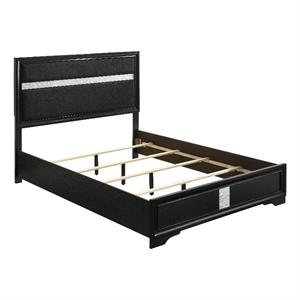 Pemberly Row King Panel Bed with Glitter Stripe in Black Upholstery