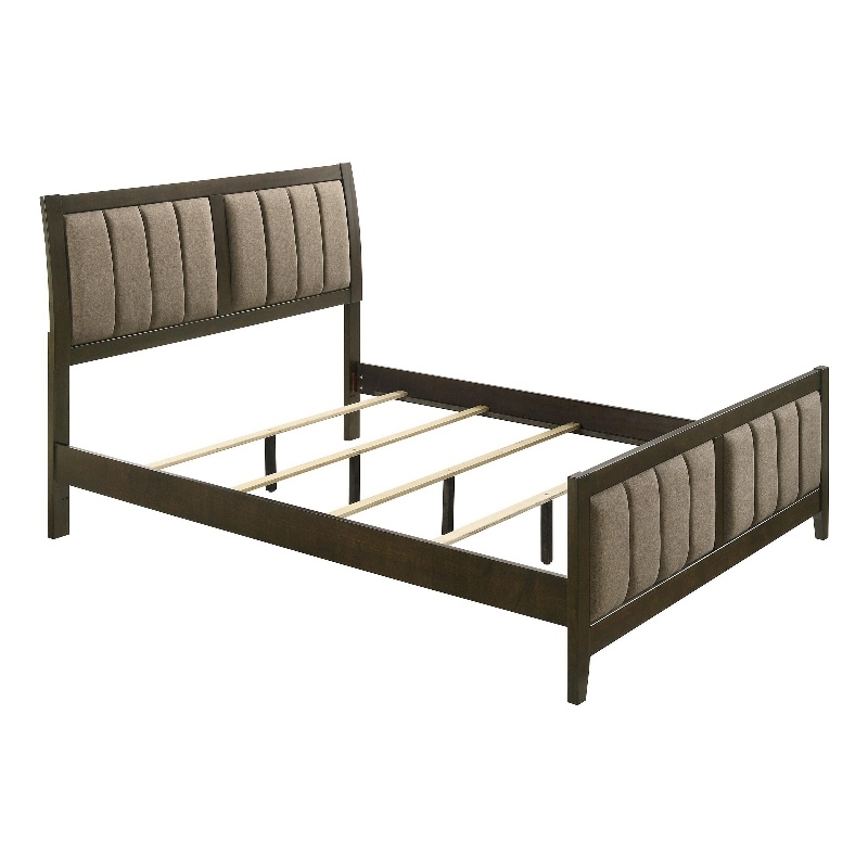Pemberly Row Queen Bed with Channel Tufted Headboard in Dark Brown