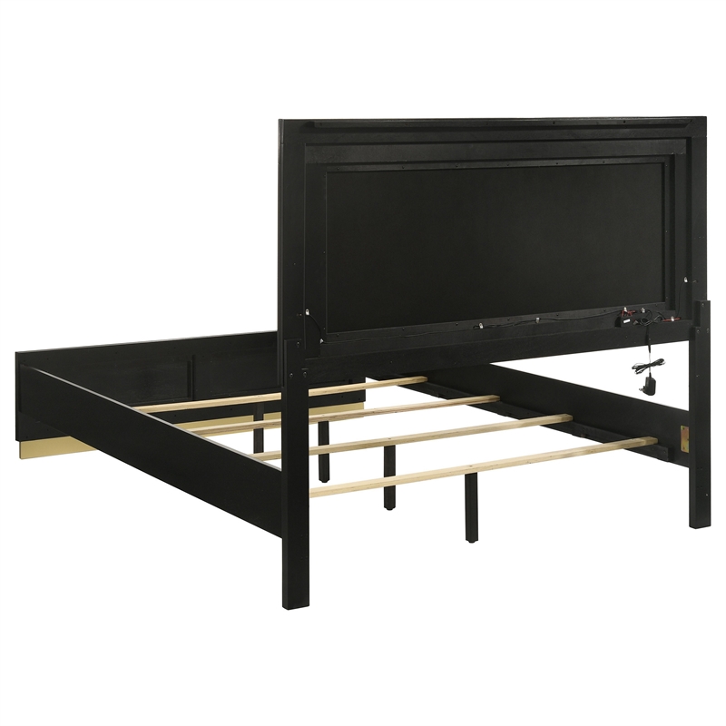 Pemberly Row King Bed with LED Tall Headboard in Gray and Black