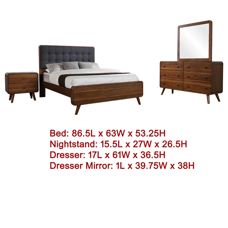 Pemberly Row 4 Piece Queen Bedroom Set in Walnut Brown and Dark Gray