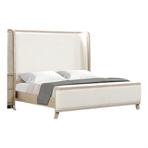 Pemberly Row Queen Bed with Shelter Padded Headboard in Natural Oak