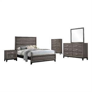 Pemberly Row 5 Piece Full Bedroom Set in Oak Gray with Black Accents