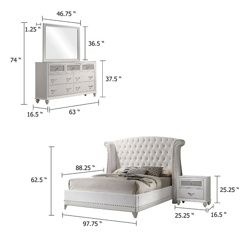 Pemberly Row 4 Piece King Bedroom Set with Tufted Wingback in White