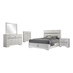Pemberly Row 5 Piece California King Bedroom Set in Glam White