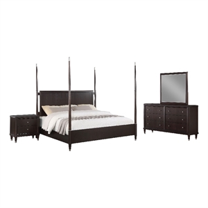 Pemberly Row 4 Piece Queen Poster Bedroom Set in Modern Dark Brown