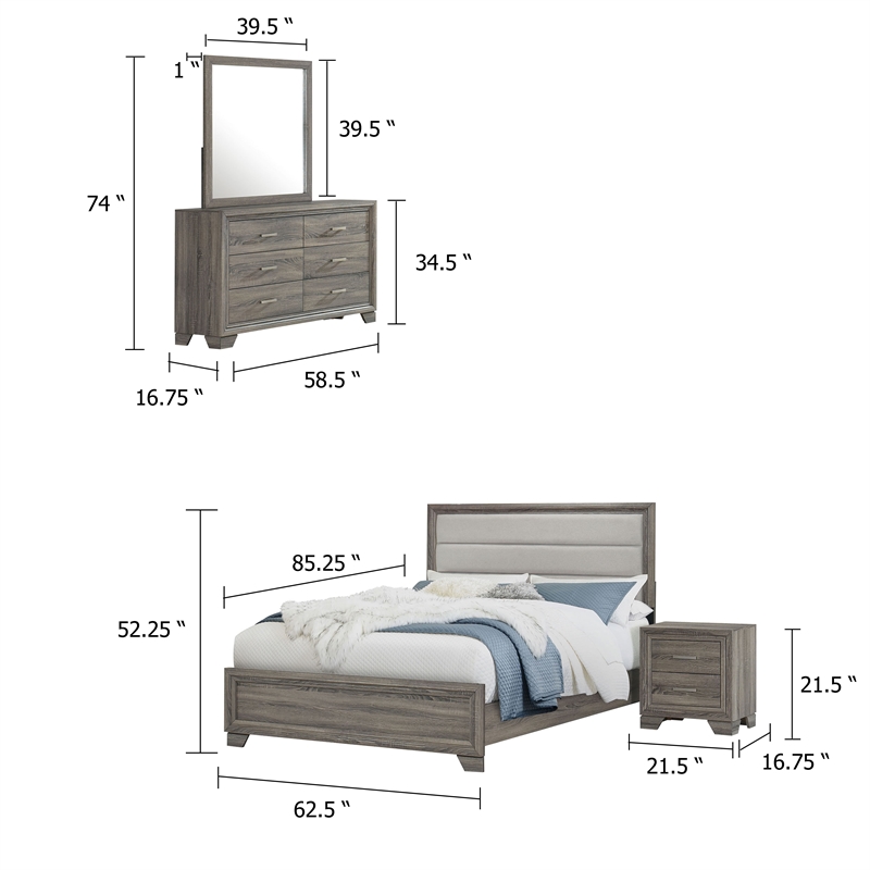 Pemberly Row 4 Piece Queen Upholstered Bedroom Set in Gray Brown