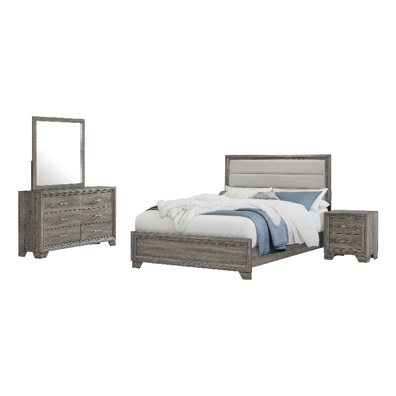 Pemberly Row 4 Piece Queen Upholstered Bedroom Set in Gray Brown