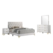 Pemberly Row 4 Piece Queen Bedroom Set in White with Gold Accents