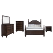 Pemberly Row 5 Piece King Poster Bedroom Set in Classical Dark Oak Brown