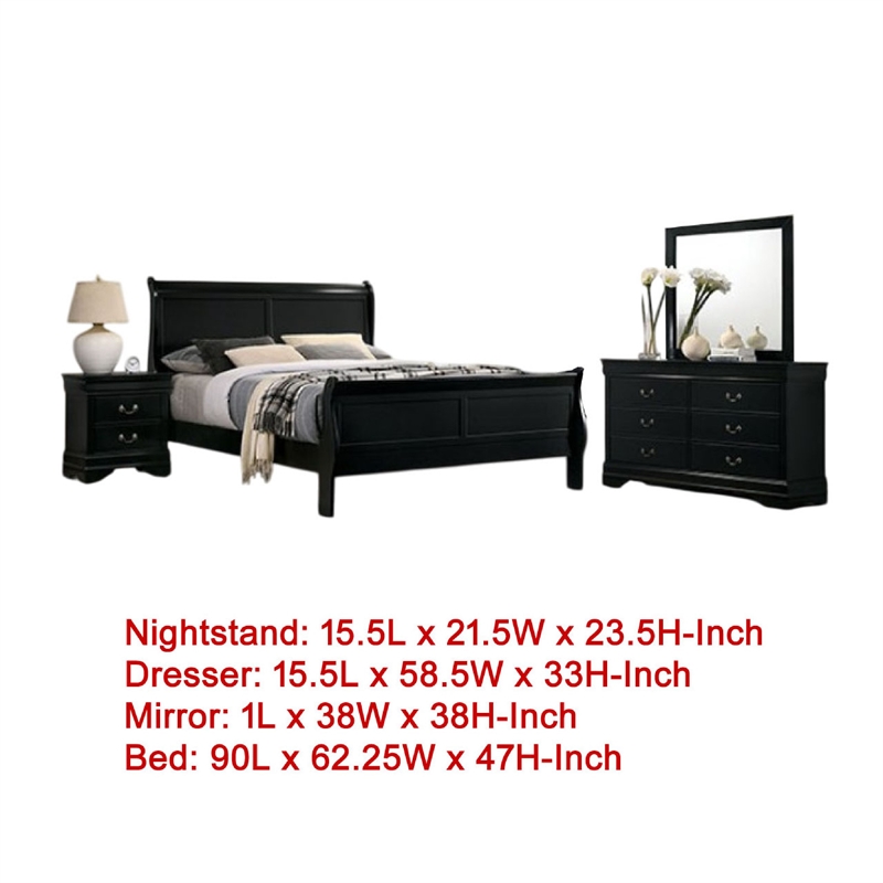 Pemberly Row 4 Piece Queen Sleigh Bedroom Set in Classic Black