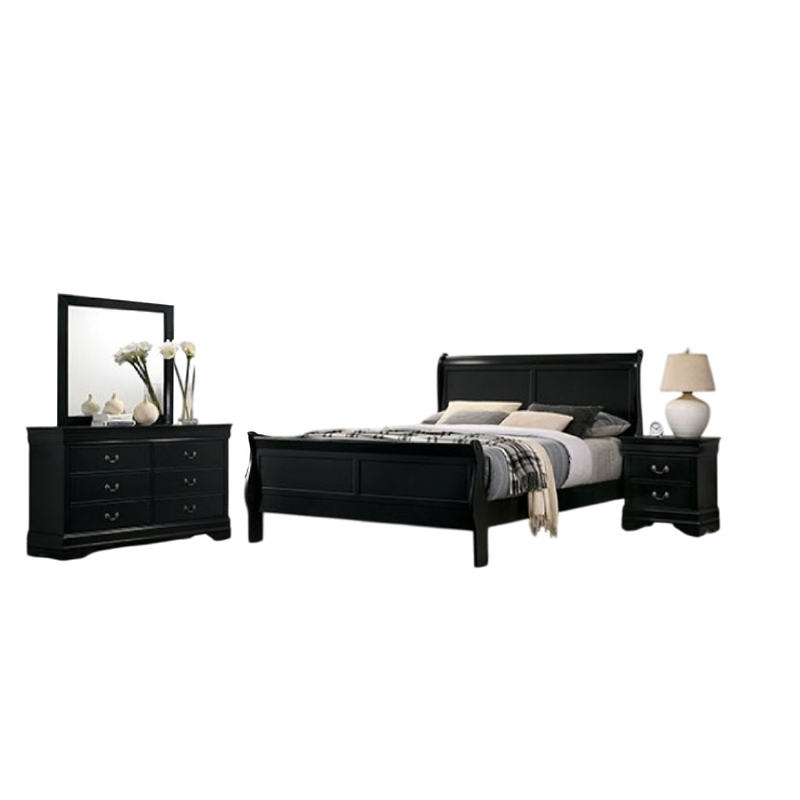 Pemberly Row 4 Piece Queen Sleigh Bedroom Set in Classic Black