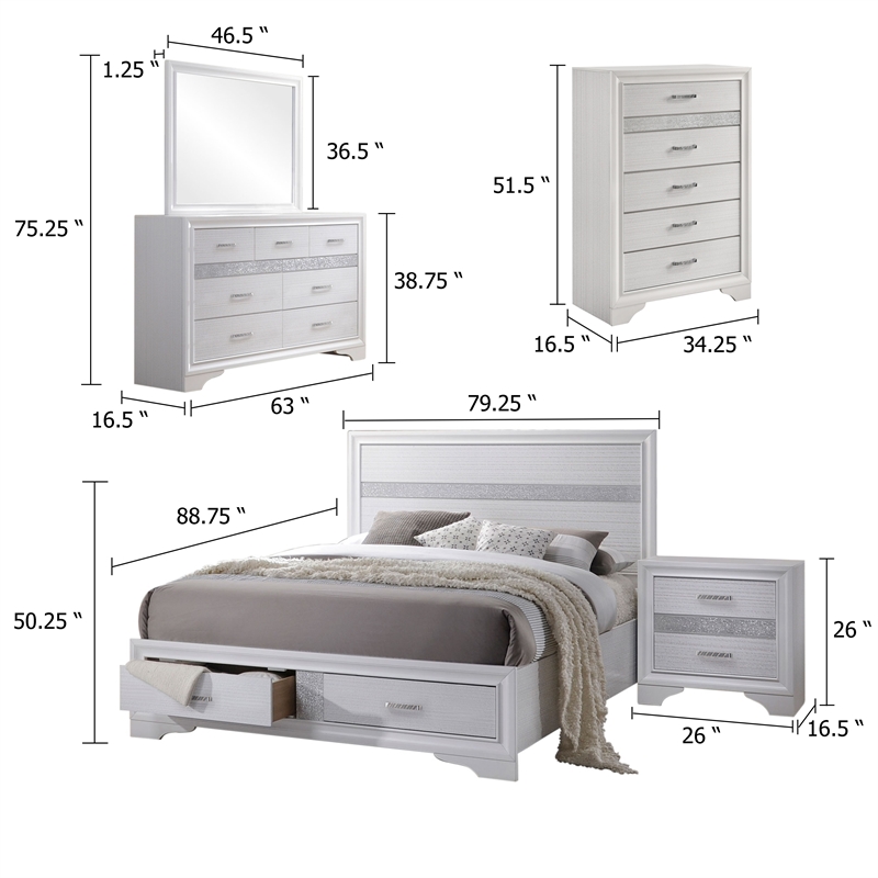 Pemberly Row 5 Piece California King Storage Bedroom Set in White