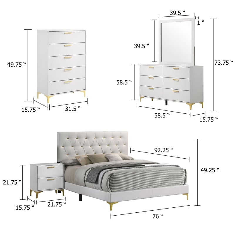 Pemberly Row 5 Piece California King Bedroom Set in White and Gold