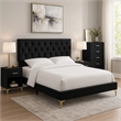Pemberly Row 4 Piece Queen Bedroom Set in Black Velvet with Gold