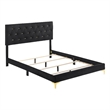 Pemberly Row 5 Piece Queen Bedroom Set in Black Velvet with Gold
