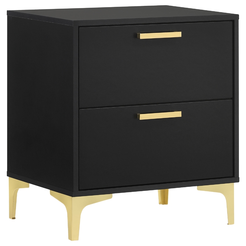 Pemberly Row 5 Piece Queen Bedroom Set in Black Velvet with Gold