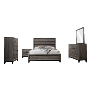 Pemberly Row 5 Piece Queen Bedroom Set in Oak Gray with Black Accents