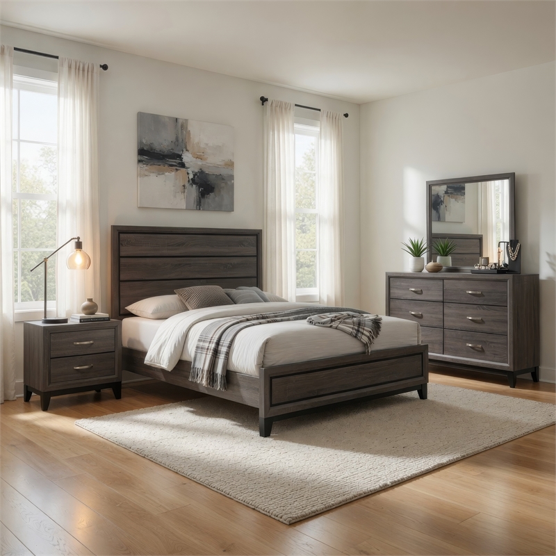 Pemberly Row 4 Piece California King Bedroom Set in Oak Gray