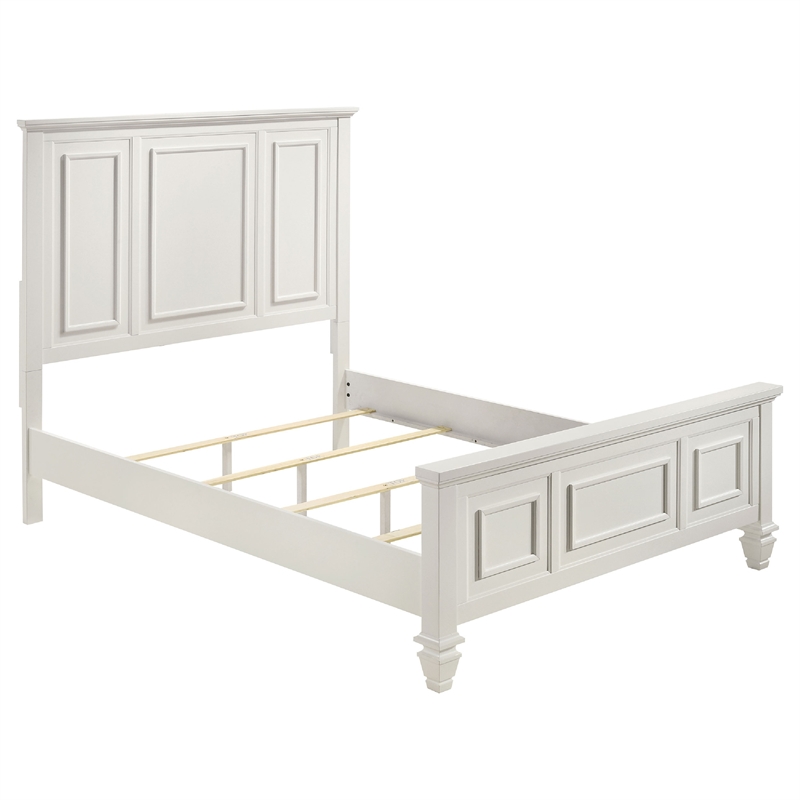 Pemberly Row 4 Piece Queen Panel Bedroom Set in Cream White Wood