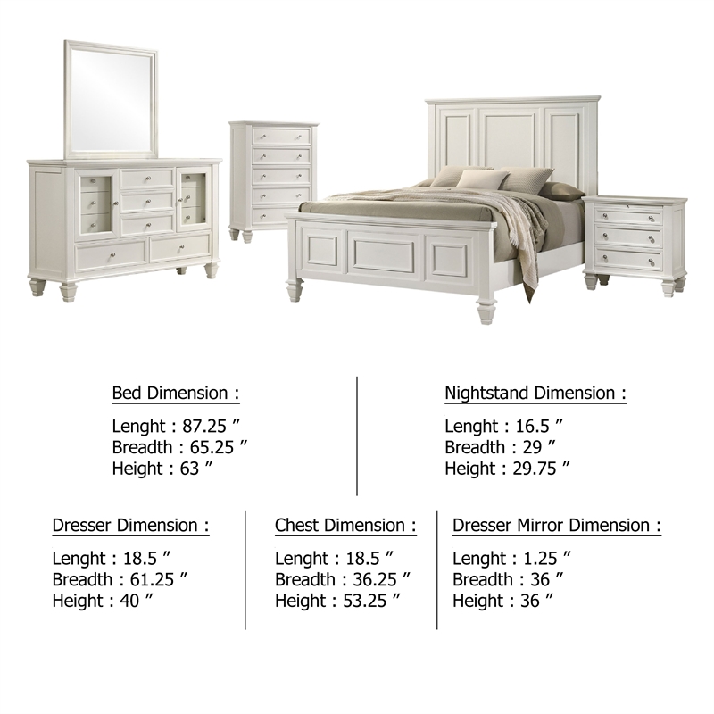 Pemberly Row 5 Piece Queen Panel Bedroom Set in Cream White Wood