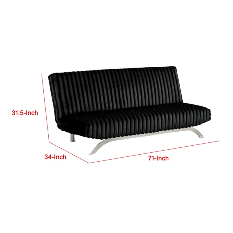 Pemberly Row Channel Tufted Futon Sofa Bed in Black with Chrome Legs